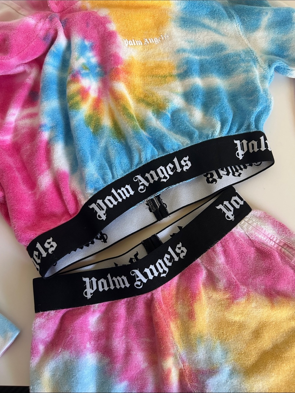Palm Angels Kids Tie-Dye Hoodie and Shorts Set - Pink, Blue, Yellow - Picture 2 of 4